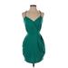 BCBGeneration Casual Dress - Mini V-Neck Sleeveless: Teal Solid Dresses - Women's Size 2X-Small