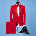 Costumes de bal de fête pour hommes, noir, blanc, rouge, à motifs, 2 pièces, coupe ajustée, simple boutonnage, un bouton, 2024