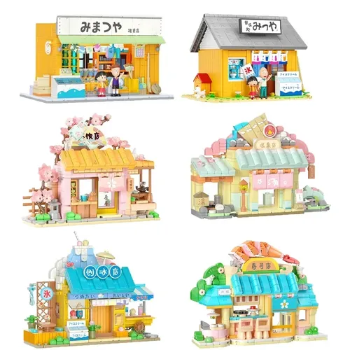 Chibi Maruko Chan Anime Bausteine montiert Haus Spielzeug Restaurant Sushi Bar Modell Dekoration für