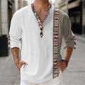 Lignes / Vagues Tribal Impression bandana Tribal Homme Chemise Chemise Lin Usage quotidien Vacances Sortie Printemps Automne Mao manche longue Blanche, Kaki, Gris S, M, L Tissu flammé Chemise