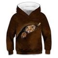 Sweat à capuche Garçon Enfants manche longue 3D effet Animal Chat Poche Marron Enfants Hauts Hiver Automne Actif Sportif Mode Extérieur du quotidien Intérieur Standard 3-12 ans / Printemps