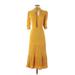 BB Dakota by Steve Madden Cocktail Dress - A-Line Plunge 3/4 sleeves: Yellow Print Dresses - Women's Size Medium