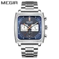 Megir quadratisches Zifferblatt Chronograph Quarz Armbanduhren für Herrenmode multifunktion ale