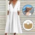 Femme Ensembles assortis Robe en lin Robe casual Robe en coton et lin Chapeaux Sac Tenues 3 pièces Moderne Décontractées Plein Vacances Manche Courte Eté Printemps Col V Patchwork