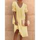 Robe casual Robe en coton et lin Femme Robe mi-longue Mélange de Lin Coton basique Moderne du quotidien Fin de semaine Col V Ruché Manches 3/4 Eté Printemps 2023 Ample Noir Blanche Jaune Plein S M