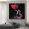 Peinture à la main Banksy art fille avec ballon de coeur graffiti art peinture toile grande taille œuvre d'art créative pour salon décor sans cadre