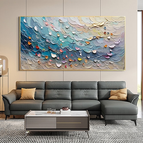 Handgefertigtes Meereswellen-Ölgemälde, handgemaltes Pattle-Messer-Gemälde, horizontale abstrakte Landschaft, zeitgenössische Kunst, Meereslandschaftsmalerei, moderne gerollte Leinwand (kein Rahmen) Image