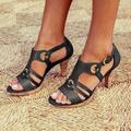 Damen Absätze Sandalen Blockabsatz Sandalen Stöckelschuhe Römische Schuhe Täglich Feste Farbe Ausgeschnitten Sommer Blockabsatz Offene Spitze Vintage Minimalismus Kunstleder PU Knöchelriemen Weinrot