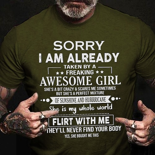 Männer T-Shirt - Lustiges Grafik Tee für ihn mit Entschuldigung ich bin mit einem tollen Mädchen zusammen Flirte nicht mit mir Humor Image