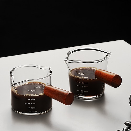 50–80 ml hitzebeständiger Glas-Espresso-Messbecher, Doppelmundglas-Milchkännchen mit Holzgriff, Glaswaage, Messbecher Image