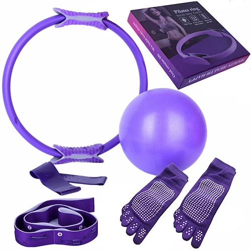 Yoga-Kreis Sechs-teiliger Pilates-Kreis Beinscharnierpositionsgurt Antirutsch Yoga lange Fingersocken Offene Rückseite Latexschnurring Weihnachtsgeschenk