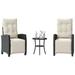 3 Piece Bistro Set with Cushions Black Poly Rattan