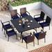 durable & William 9 Pieces Patio Dining Set for 6-8 People Outdoor Expandable Metal Table and PE Rattan Chairs Set with Cushions Modern Conversation Furniture for Terrace Porch Back