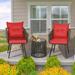 3 Piece Patio Set Rattan Wicker Chairs with Tempered Glass Coffee Table Outside Furniture Balcony Furniture Sets Dark Gray&red