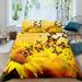 Sunshine Sunflower Duvet Cover 3pcs Soft Comforter Cover for Women Girls Morden Black Floral Bedding Set 1 Duvet Cover+2 Pillow Shams Queen Size