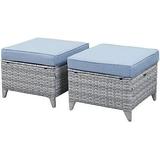 LLBIULife Outdoor Ottoman Set of 2 Patio Seating Footstool All-Weather Rattan Wicker Ottoman Seat with Soft Cushions for Patio Set