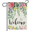 YCHII Welcome Spring Gnome Garden Flag Double Sided Rose Daisy Forget Me Not Floral Flower Decorative Yard Outdoor Home Small Decor Butterfly Summer Farmhouse Outside House Decoration