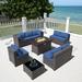 Outdoor Patio Furniture Set 12 Pieces Outdoor Furniture All Weather Patio Sectional Sofa PE Wicker Modular Conversation Sets with Coffee Table 10 Chairs & Seat Clips(Dark Blue)