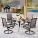 5 Pieces Outdoor Dining Set 4 Sling Dining Swivel Chairs and 48 Round Metal Wood Grain Table with 2 Umbrella Hole Furniture Sets for Lawn Backyard Garden