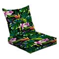 2-Piece Deep Seating Cushion Set seamless tropical pattern humming bird exotic flowers palms monstera Outdoor Chair Solid Rectangle Patio Cushion Set