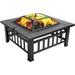 Outdoor Portable Fire Pit 32 with Barbecue/Cooking Grill Poker and Rain Cover Square Metal 3 in 1 Wood Burning Fire Pit Backyard Patio Terrace