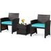 LLBIULife 3 Piece Outdoor Bistro Set PE Wicker Patio Conversation Set with Side Table with Door Soft Cushions and Protective Cover Outdoor Sofa and Table Set