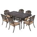 TPHORK 7 Piece Outdoor Patio Dining Set Cast Aluminum Patio Furniture Set for Backyard Garden Deck Poolside 59.06 Rectangular Table and Cushioned Stackable Chairs for 6 Persons