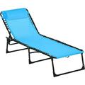 Folding Chaise Lounge Pool Chair Patio Sun Tanning Chair Outdoor Lounge Chair w/ 4-Position Reclining Back Pillow Breathable Mesh & Bungee Seat for Beach Yard Patio Cream White
