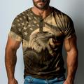 Graphic Eagle American Flag Retro Vintage Classic Casual Men's 3D Print T shirt Tee Henley Shirt Sports Outdoor Holiday Going out T shirt Brown Short Sleeve Henley Shirt Spring Summer Clothing