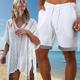 Matching Swimsuit for Couples Couple's Swimsuit Cover Up Swim Shorts Board Shorts Beach Wear 2 PCS with Pockets Plain Hawaiian Casual Swimming Summer Breathable White khaki