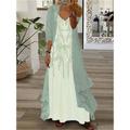 Women's Two Piece Dress Set Casual Dress Print Dress Outdoor Vacation Fashion Casual Print Long Dress Maxi Dress V Neck 3/4 Length Sleeve Floral Loose Fit Light Yellow Light Green Blue Summer Spring