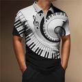 Men's Polo Shirt Zip Polo Golf Shirt Graphic Prints Music Notes Pano Keys Turndown Black White Outdoor Street Short Sleeves Print Zipper Clothing Apparel Fashion Designer Casual Breathable