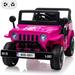 Jojoka Kids Ride on Truck Car 12V Battery Powered Electric Ride on Car with Remote Control MP3 LED Lights Suspension System Double Doors Safety Belt Ride-on Toys for Kids Aged 3-8 Years Pink