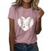 FhsagQ Female Summer Tops for Women Womens Summer Fashion T Shirt Baseball Print Short Sleeve Tunic Top Pink S
