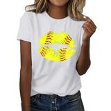 FhsagQ Female 3/4 Sleeve Tops for Women Women Fashion T Shirt Baseball Print Short Sleeve Summer Casual Tunic Top Yellow M