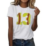 FhsagQ Female Womens Spring Tops Women Fashion T Shirt Baseball Print Short Sleeve Summer Casual Tunic Top Yellow L