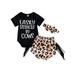 Canis Stylish Baby Outfit: Romper with Letter Print Tassel Leopard Shorts and Headband
