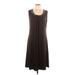 Jones New York Collection Casual Dress - A-Line Scoop Neck Sleeveless: Brown Solid Dresses - Women's Size Large