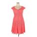 Liz Claiborne Cocktail Dress - A-Line V-Neck Short sleeves: Pink Print Dresses - Women's Size 18