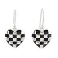 Checkered Past,'Sterling Silver Heart-Shaped Dangle Earrings'