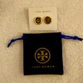 Tory Burch Jewelry | New-Toryburch, Black Enamel Logo Earrings With Brass Surround. | Color: Black/Gold | Size: Os