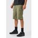 Mens Green Elastic Waist Khaki Relaxed Fit Longer Length Cargo Shorts, Green