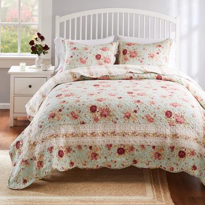 Antique Rose Quilt And Pillow Sham Set by Greenland Home Fashions in Blue (Size 3PC KING/CK)