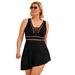 Plus Size Women's Diamante Trim Asymmetrical Swimdress by Swimsuits For All in Black (Size 26)