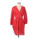Old Navy Cocktail Dress V-Neck 3/4 sleeves: Red Print Dresses - Women's Size Small