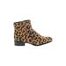 Ankle Boots: Brown Leopard Print Shoes - Women's Size 35 - Almond Toe