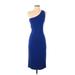 Diane von Furstenberg Cocktail Dress - Midi One Shoulder Sleeveless: Blue Print Dresses - Women's Size P