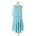 Tibi Cocktail Dress - A-Line Scoop Neck Sleeveless: Teal Solid Dresses - Women's Size 8