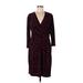 Ellen Tracy Casual Dress - Sheath V Neck 3/4 sleeves: Burgundy Dresses - Women's Size Large