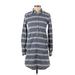 Ann Taylor LOFT Casual Dress - Shirtdress Collared 3/4 sleeves: Gray Print Dresses - Women's Size 0